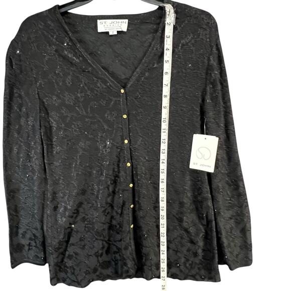 St John Evening Cardigan 2 Black Sparkly Metallic Sweater Quiet Luxury Vintage - Picture 9 of 16